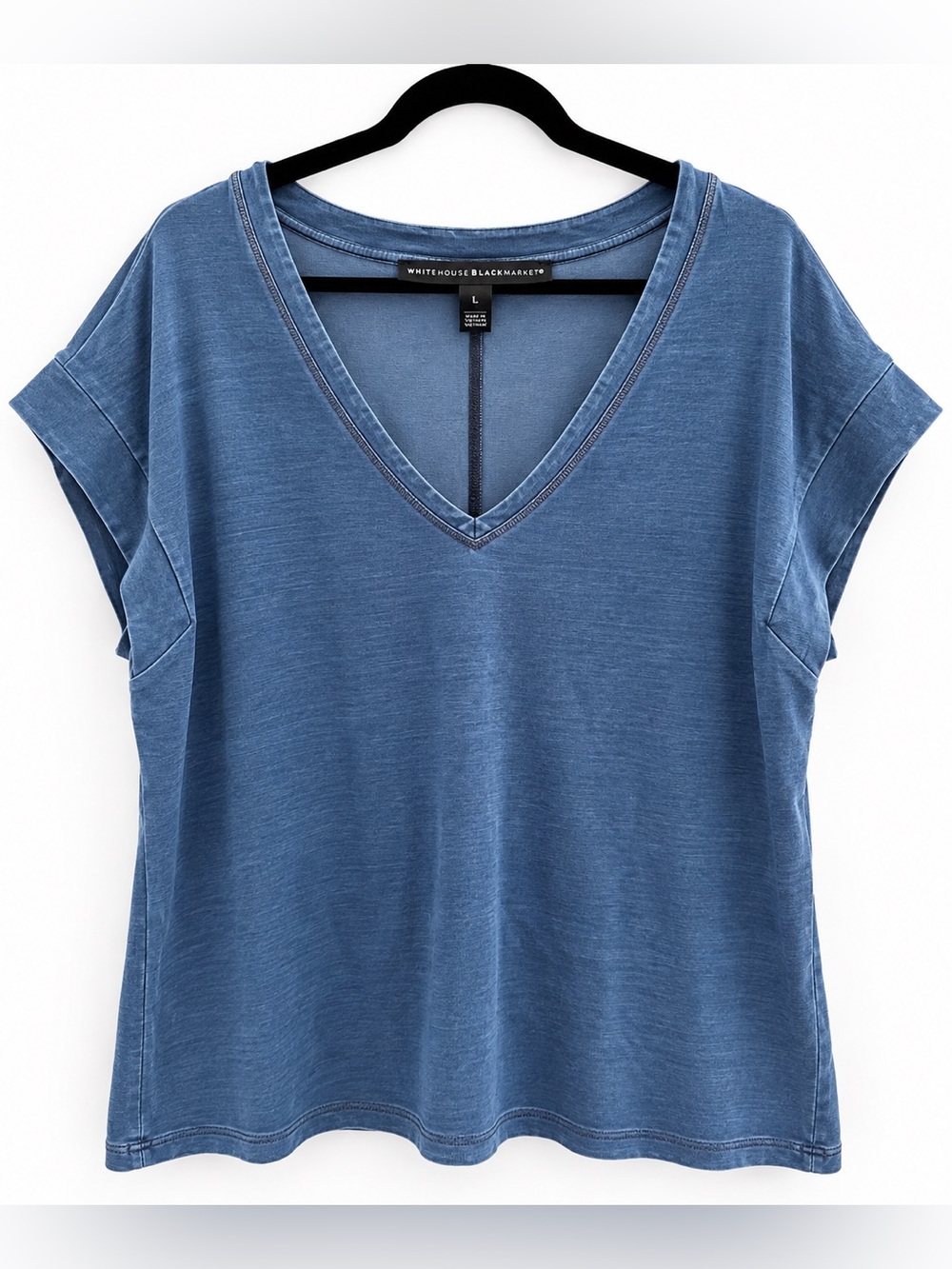 White House Black Market Blue Washed V Neck Relaxed Dolman Top L